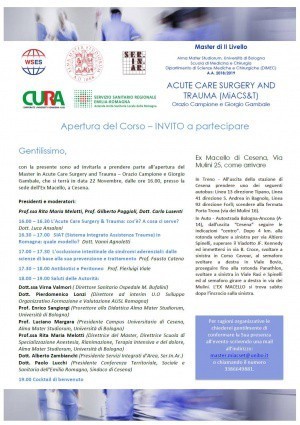 Il Master “Acute Care Surgery And Trauma” festeggia la sua apertura, il 22 novembre a Cesena