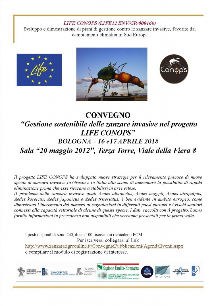 Convegno  “Gestione sostenibile delle zanzare invasive nel progetto LIFE CONOPS” Bologna, 16-17 aprile