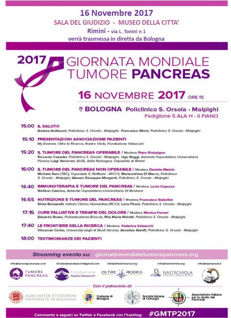 Giornata Mondiale Tumore Pancreas, il 16 novembre a Rimini diretta da Bologna