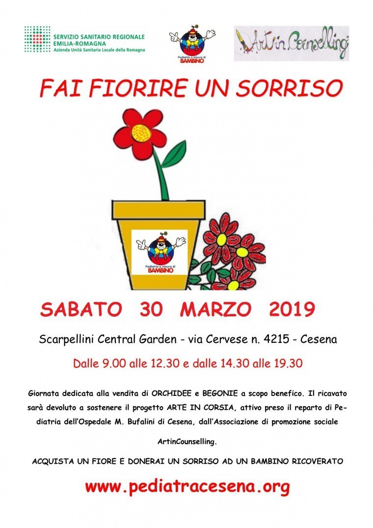 “Fai fiorire un sorriso”, sabato 30 marzo al Garden Center Scarpellini di Cesena. A favore dell’arte terapia in Ospedale