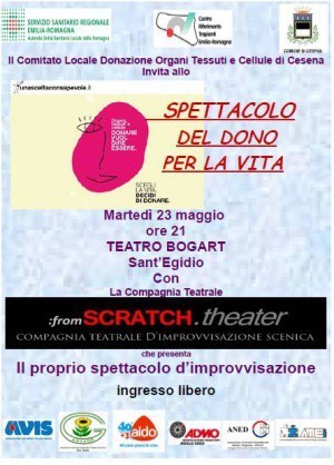 Spettacolo del Dono per la Vita. 23 maggio ore 21 Teatro Bogart Cesena