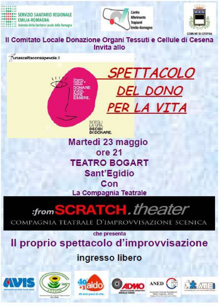 Spettacolo del Dono per la Vita. 23 maggio ore 21 Teatro Bogart Cesena