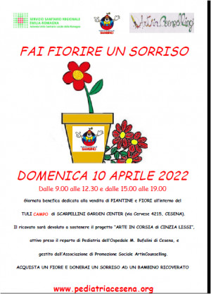 &quot;Fai fiorire un sorriso”, 10 aprile  al TULICAMPO di Scarpellini Garden Center di Cesena a favore dell’Arte terapia in ospedale