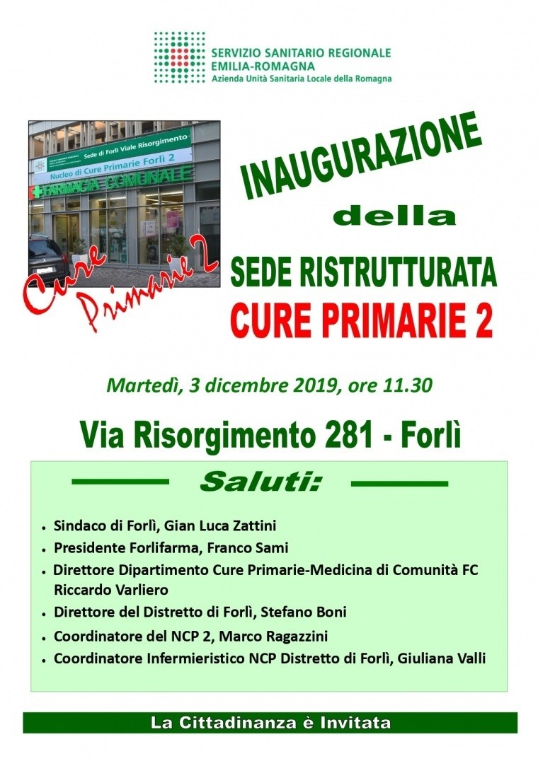 Inaugurazione della Sede Ristrutturata del Nucleo di Cure Primarie 2 di Forlì