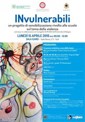 Secondo appuntamento per “INvulnerabili", progetto di sensibilizzazione rivolto alle scuole sul tema della violenza (Forlì, 15 aprile)