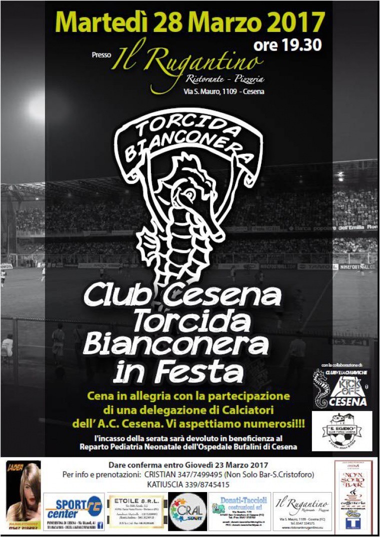 Club Cesena Torcida Bianconera in Festa, il 28 marzo evento a favore della Terapia Intensiva Neonatale del Bufalini