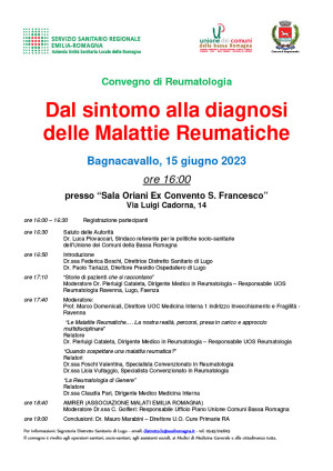 Malattie reumatiche: dal sintomo alla diagnosi. Un convegno a Bagnacavallo organizzato dalla U.O. Reumatologia dell’ospedale di Ravenna