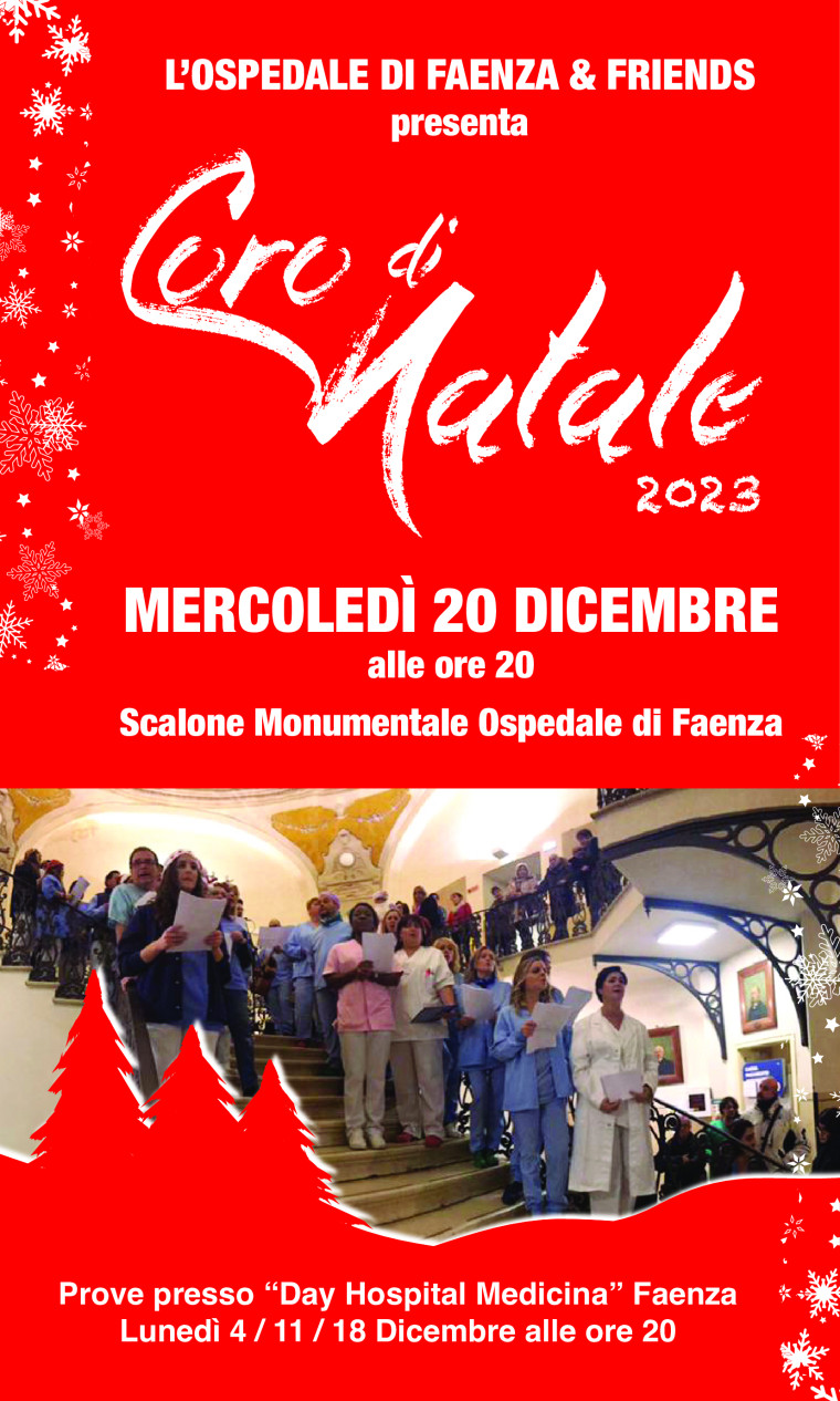 Coro di Natale 2023 all’ospedale di Faenza. Mercoledì alle 20 lungo lo scalone monumentale