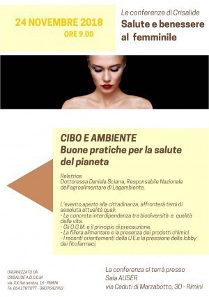 Salute e benessere al femminile, il 24 novembre a Rimini conferenza su CIBO E AMBIENTE