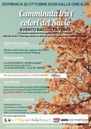 Il 21 ottobre a Cesena &#039;Camminata tra i colori del Savio&#039; per sostenere il progetto Arte in Corsia