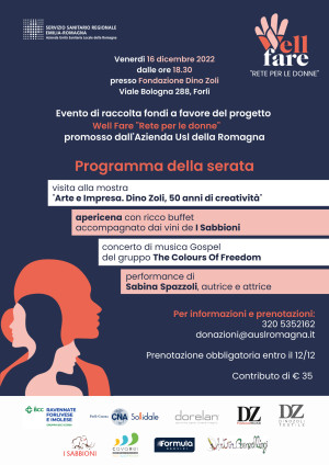 Evento di raccolta fondi per il progetto Well-fare "Rete per le donne" di Ausl Romagna presso la Fondazione Dino Zoli, 16 dicembre, Forlì