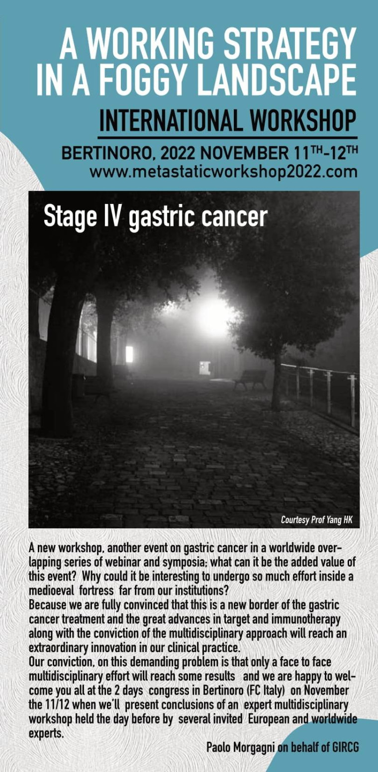 &quot;INTERNATIONAL WORKSHOP – Stage IV gastric cancer: a Working strategy in a foggy landscape&quot;. Esperti da tutto il mondo l&#039; 11 e 12 novembre a Bertinoro