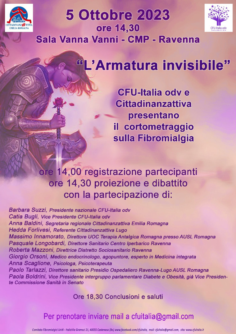 Giovedì 5 ottobre a Ravenna la proiezione del cortometraggio &quot;L&#039;Armatura invisibile&quot; sulla fibromialgia