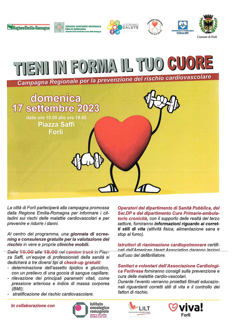 Tieni in forma il tuo cuore arriva a Forlì! (Domenica 17 settembre, Piazza Saffi, dalle 10 alle 18)