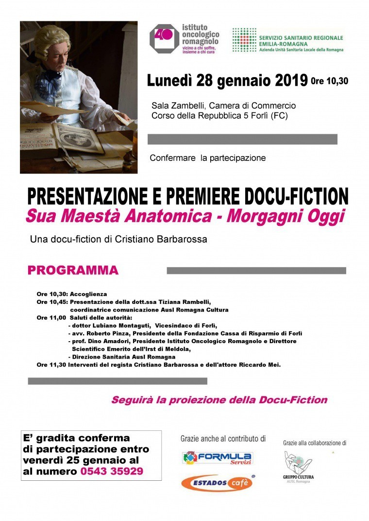 Posti esauriti per la presentazione ad invito della Docufiction “Sua Maestà Anatomica G.B. Morgagni” (Forlì, 28 Gennaio 2019)