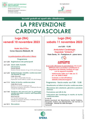 Prevenzione cardiovascolare nel distretto di Lugo. Due iniziative rivolte alla popolazione per approfondire il tema e calcolare il rischio.