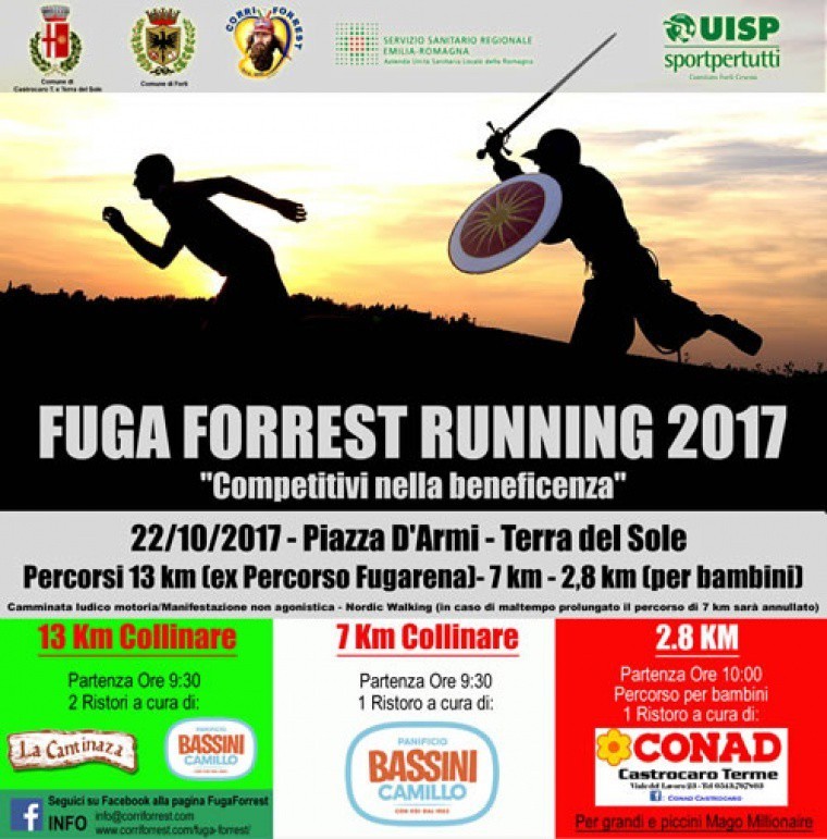 &quot;Fuga Forrest 2017. Competitivi per beneficenza.&quot; Si corre per la Pediatria di Forlì (Terra del Sole, 22 ottobre)
