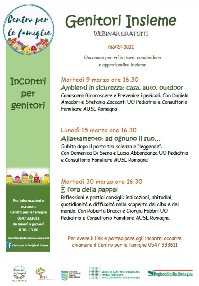 &quot;Genitori insieme&quot;: ciclo di webinar gratuiti organizzati dal Centro Famiglie di Cesena