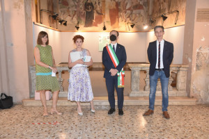 Dott.ssa Elena Vetri, Sonia Muzzarelli, Roberto Cavallucci (Sindaco di Meldola),  Michele Drudi  (Assessore alla Cultura)