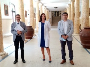 Il dr. Altini, la dr.ssa Colozza ed il dr. Tellarini presso la Sala delle Colonne dell'Ospedale di Faenza