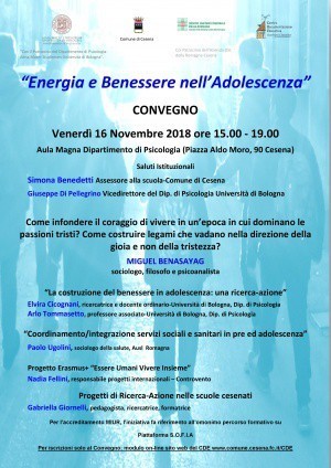 Pomeriggio di studi &quot;Energia e Benessere nell&#039;Adolescenza&quot;, Cesena 16 Novembre 2018