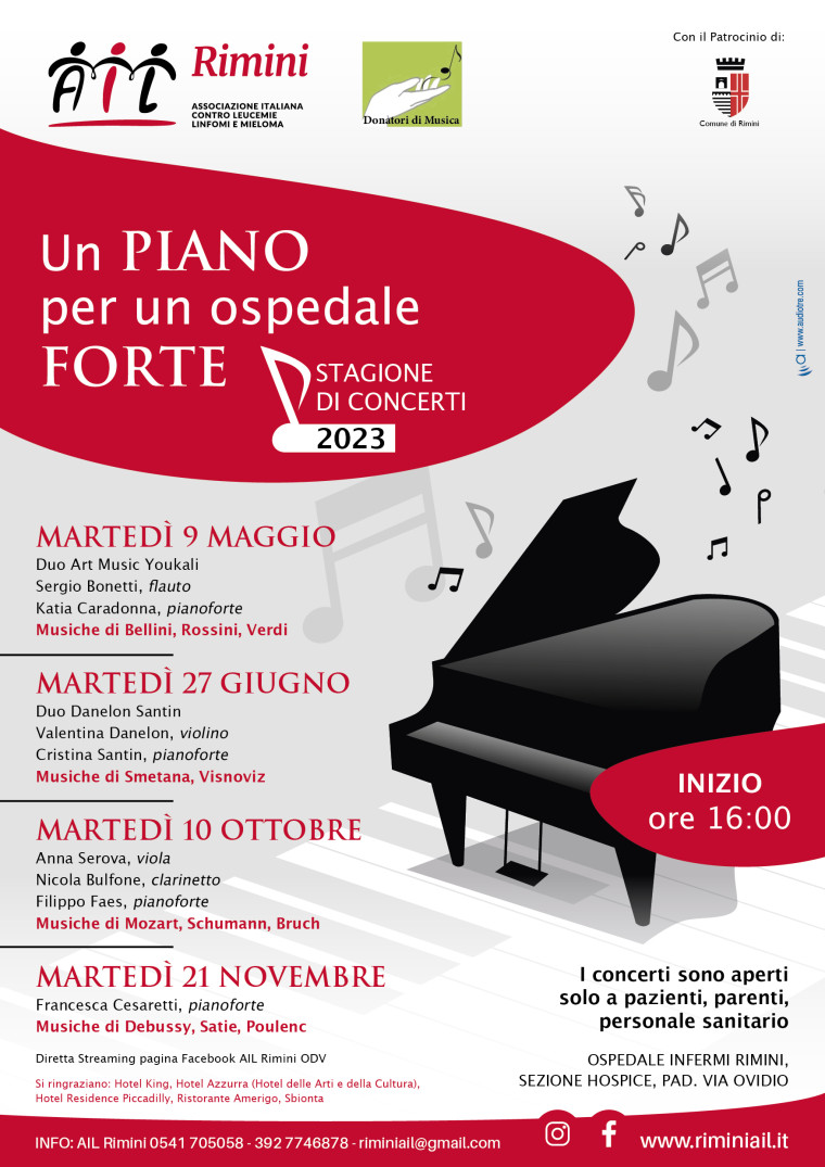 Ail Rimini: Musica in Hospice “Un PIANO per un ospedale FORTE” (9 maggio 2023)