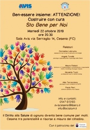 “Sto bene per noi”, il 22 ottobre a Cesena incontro pubblico promosso da Avis e Acistom