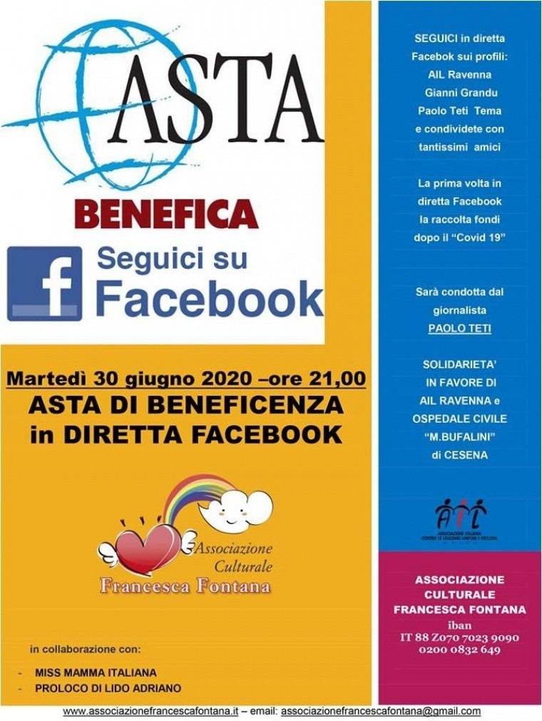 Asta benefica su facebook a favore dell’Ospedale Bufalini di Cesena e Ail Ravenna