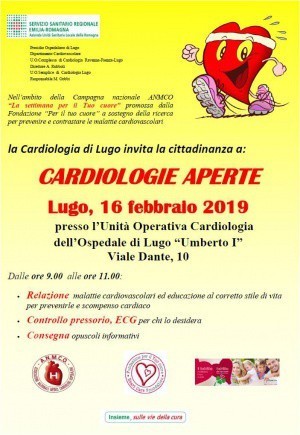 La Cardiologia di Lugo invita la cittadinanza a "Cardiologie Aperte", il 16 febbraio all'ospedale Umberto I