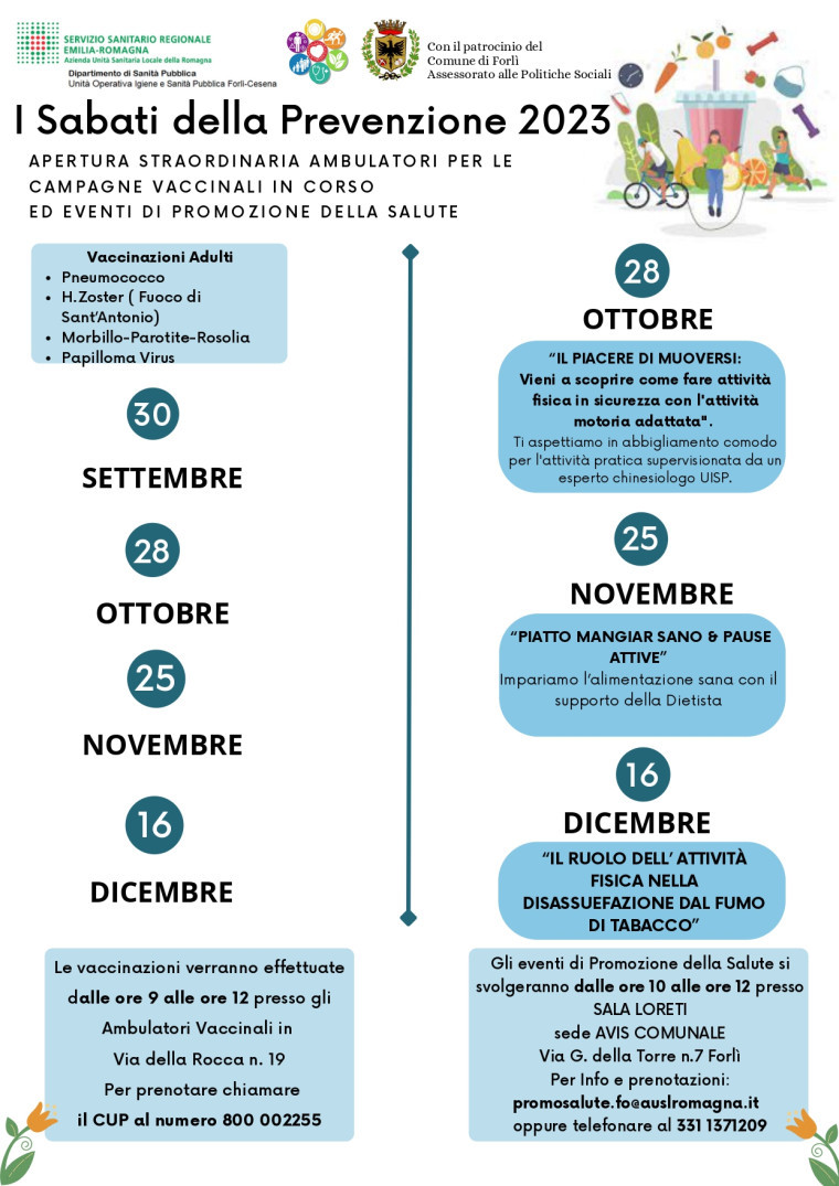 ‘I Sabati della prevenzione’ tornano a Forlì con un incontro sull&#039;alimentazione sana il 25 novembre