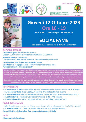 Presentazione del libro “Social Fame. Adolescenza, social media e disturbi alimentari” A Ravenna giovedì 12 ottobre ore 16  Sala Buzzi ( via Berlinguer 11)
